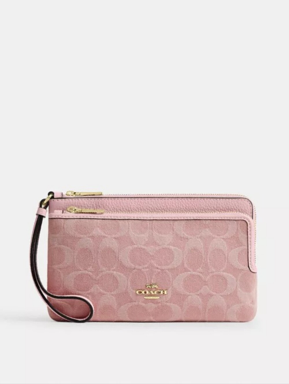 Coach Double Zip Wristlet In Signature Denim